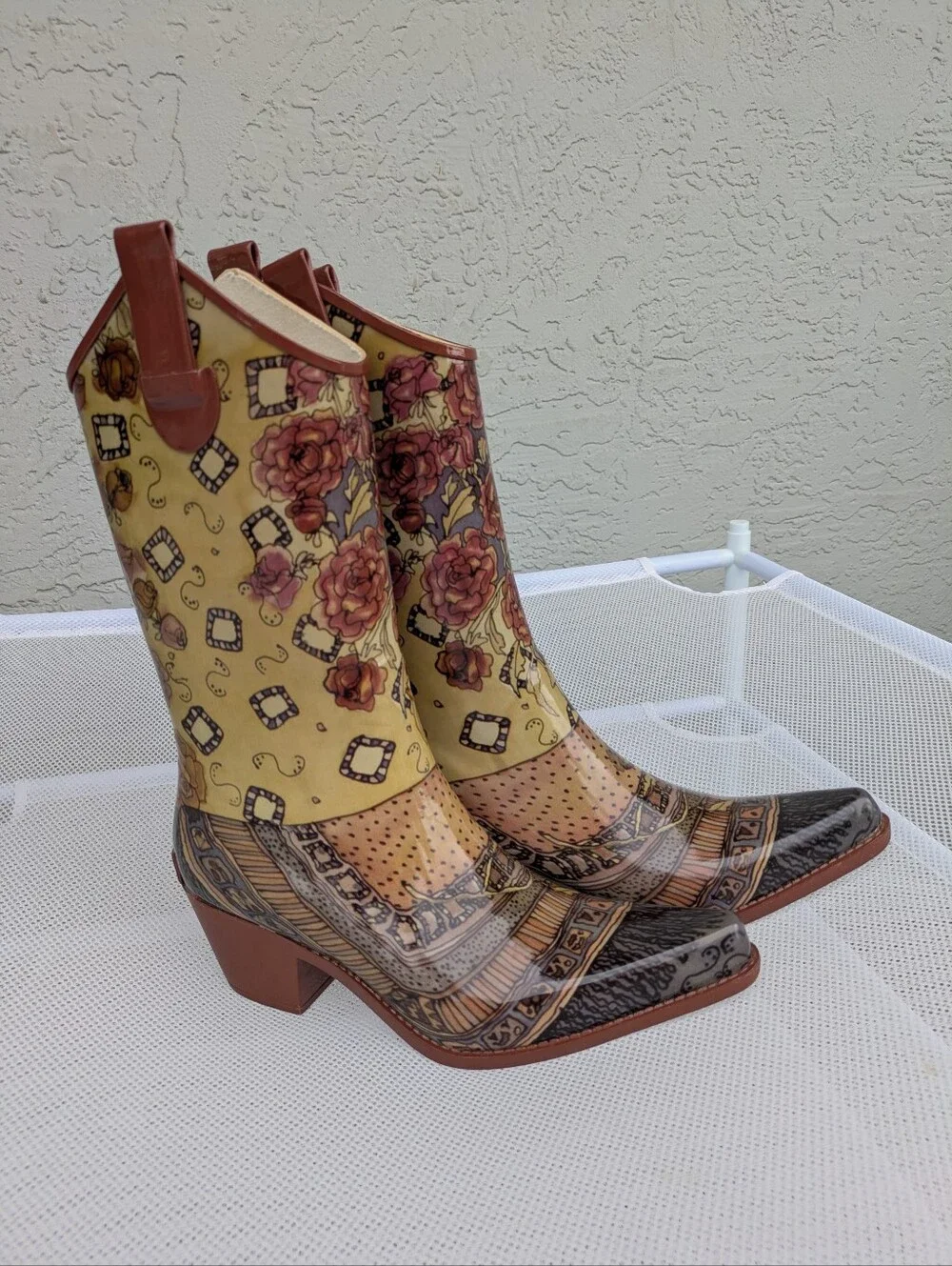 Corkys Floral Print Rain Boots - Brown with Multicolor Flowers